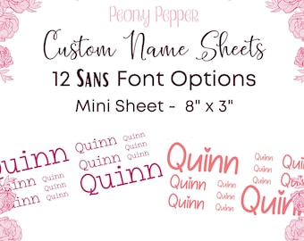 Custom Name Decals – 8"x3" Mini Sheet, Sans Font