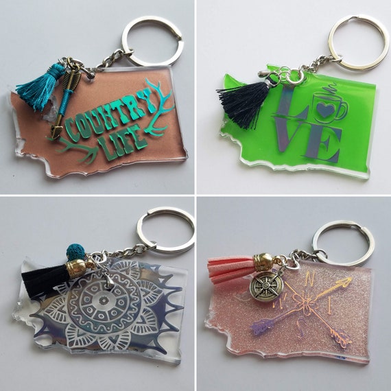 READY to SHIP WA State Acrylic Keychains Purse Charms Bag 