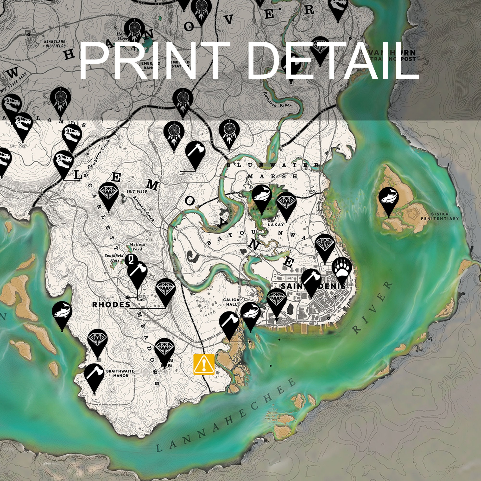 Full RDR2 Map Collectable Guide Hidden Location Print Video Game Wall