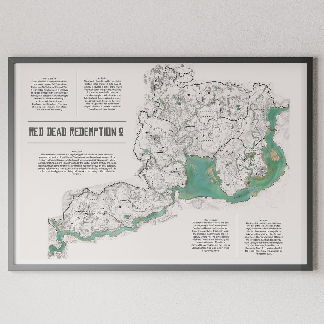 Buy Full RDR2 Custom Print Map Video Game Map Wall Hanging Poster