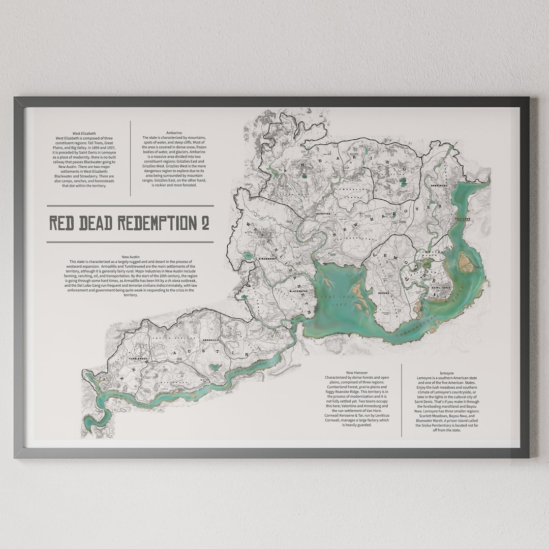 Buy Full RDR2 Custom Print Map Video Game Map Wall Hanging Poster