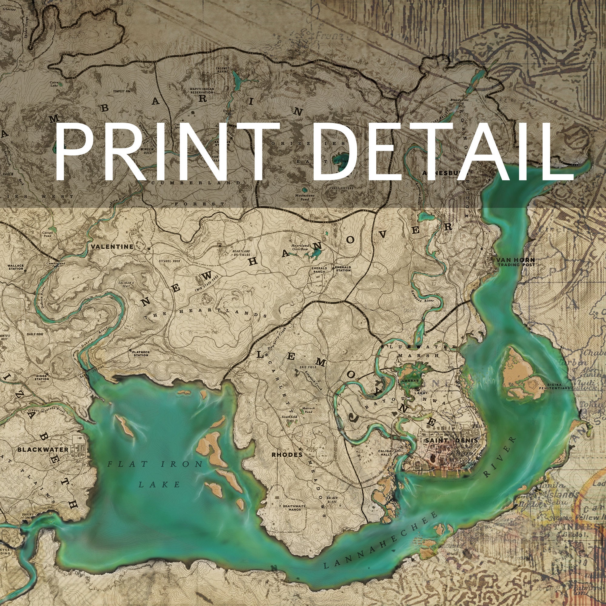 Buy Full RDR2 Custom Print Map Video Game Map Wall Hanging Poster