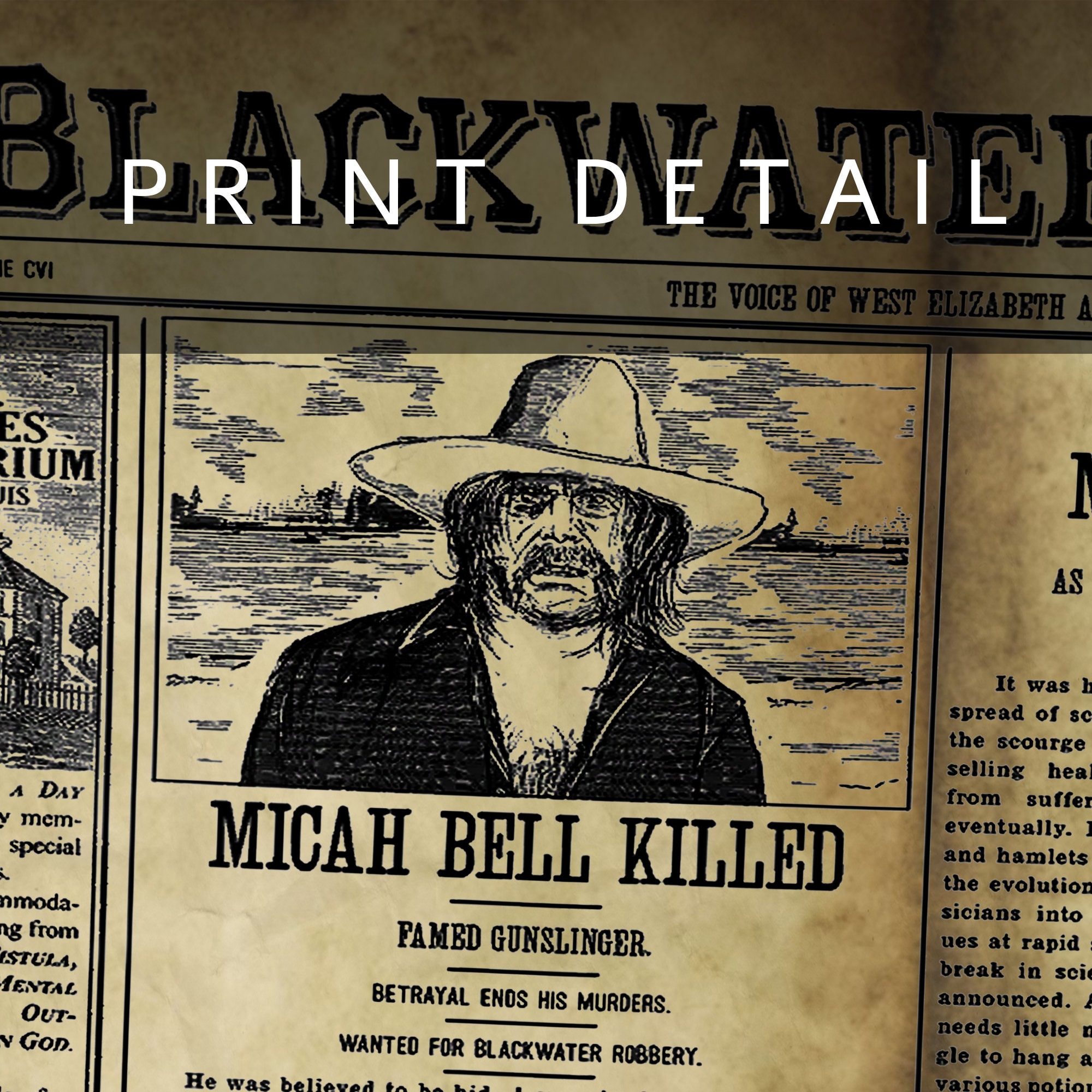 RDR2 Newspaper Micah Custom Print Map Video Game Map Wall Hanging