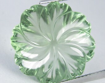 Grüner Amethyst (Prasiolith) Blumenschnitzerei, 18.40Cts Edelstein