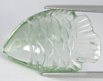 Grüner Amethyst Fisch Carving: Natürlicher Prasiolith Edelstein (19.30Cts)