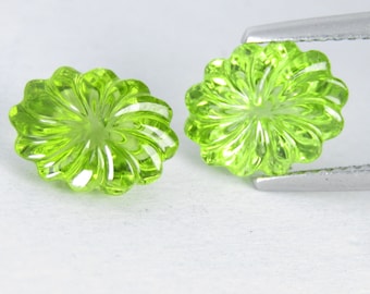 Natürliches grünes Peridot-Paar, 10 x 7,5 mm ovale geschnitzte Edelsteine