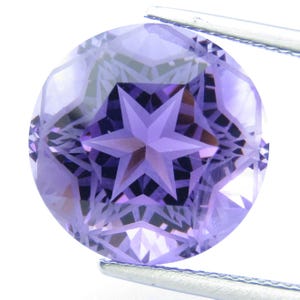 Amatista púrpura natural de 14,27 quilates, gema redonda de talla de precisión.