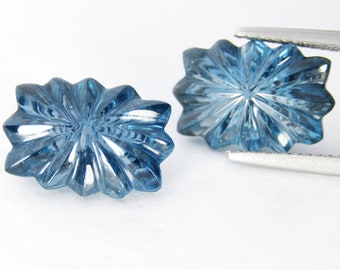 London Blue Topaz Blumenschnitzerei Paar: 13.46 Cts VVS Edelsteine