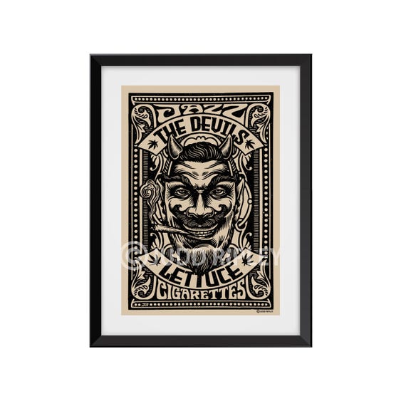 The Devil's Lettuce Poster - Jazz Cigarettes Art - Funky Marijuana Decor  for Smokers