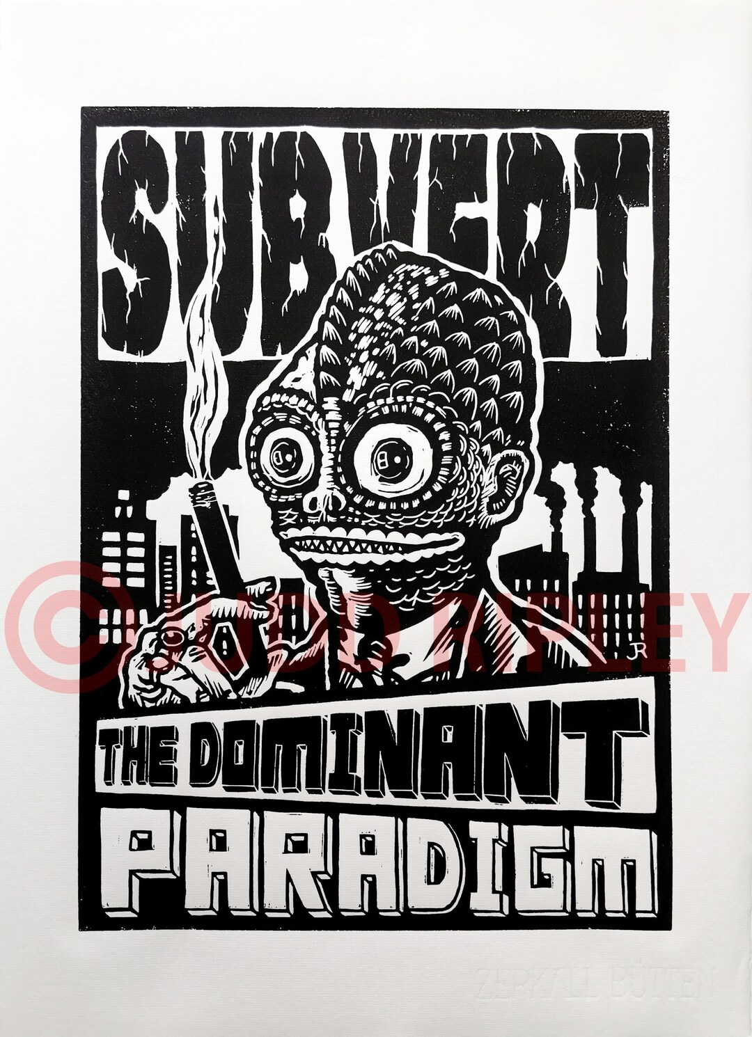 Subvert the Dominant Paradigm Original Hand Made Linoprint. Retro Style ...
