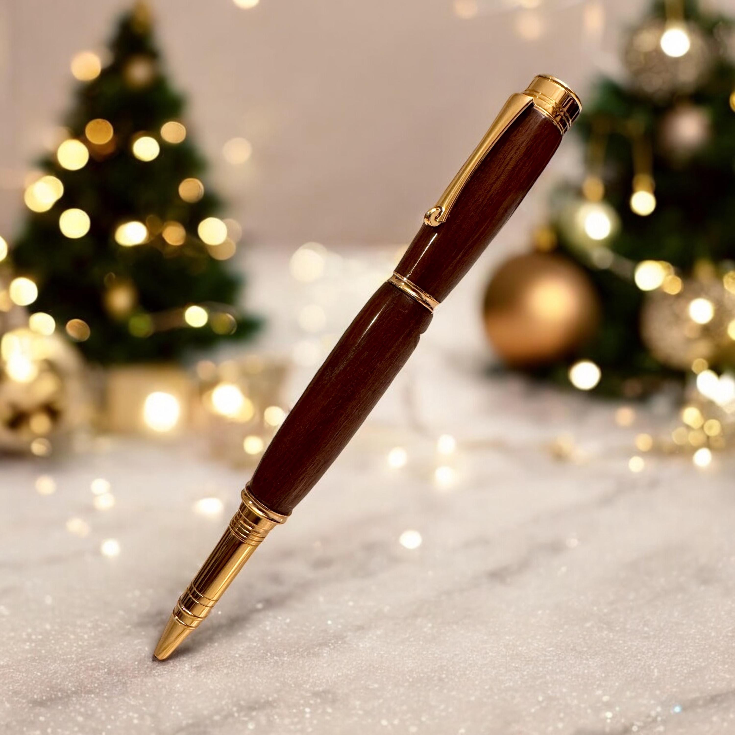 Premium handmade, hand turned 24ct Gold plated posting pen with Schmidt ball point refil made with Knobthorne hardwood