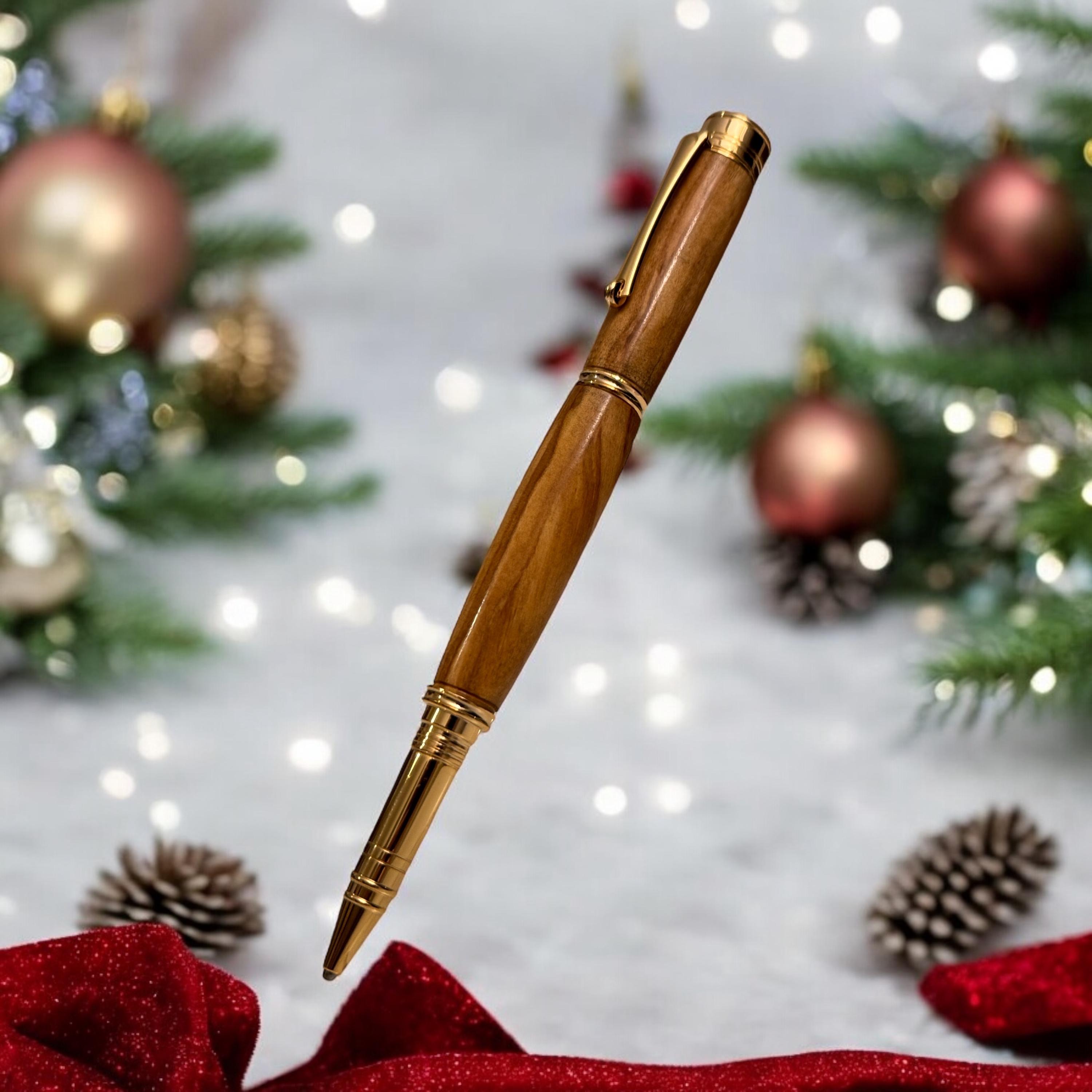 Premium handmade, hand turned 24ct Gold plated posting pen with Schmidt ball point refill and Olive wood Hardwood Handle