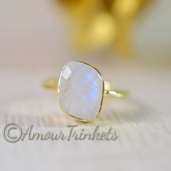 925 Sterling Silver Rainbow Moonstone Ring Size US 6 Rainbow Stone Gemstone Statement Ring Gift Jewellery For Girl Women