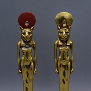 statue of Egyptian goddess Sekhmet gold leaf 2 style Unique made in egypt