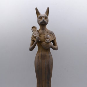 Egyptian Goddess cat Bastet large standing Joy Love Music Royal Ankh 2 style gloss / matt finish black made in egypt