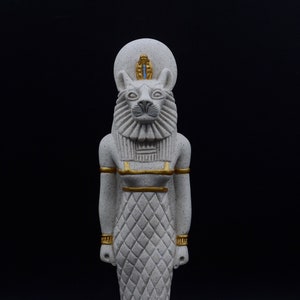 goddess Sekhmet Statue white Sculpture handcrafted painted gold sandstone made in Egypt