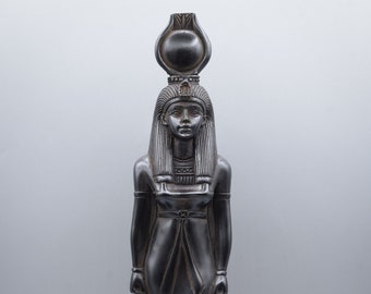 statua della dea Iside nera in stile Arte Egiziana 2, finitura lucida/opaca realizzata in Egitto