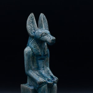 Unique Egyptian God anubis seated vintage Statue faience stone made in egypt