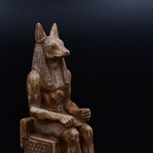 Unique Ancient Egyptian Anubis God Seated on Throne heavy statue marble stone made in egypt