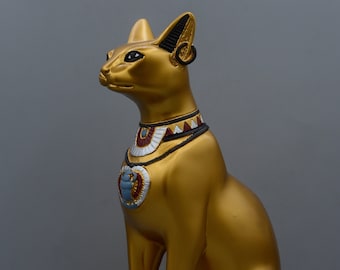 像 大きなバステト猫ネックレス女神エジプト手作り黒/金塗装ユニーク