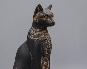 Unique Egyptian goddess Bastet cat statue black heavy stone made in Egypt