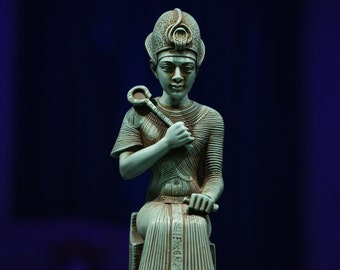 Egyptian King tut sitting statue Tutankhamun unique green heavy made in Egypt