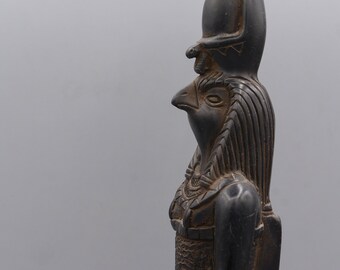 Estatua única Horus Falcon Headed God of Sky negro vintage hecho en Egipto