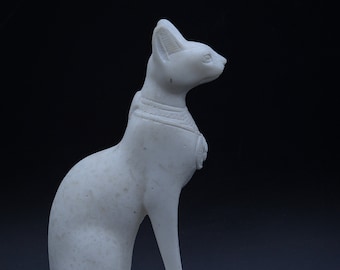 hand made Egyptian art marble stone goddess Bastet cat statue made in egypt