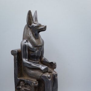 Statue of Egyptian God Anubis seated heavy black solid stone Made in Egypt