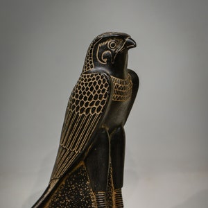 Unique Statue Falcon bird Headed God Horus black heavy lime stone made in Egypt