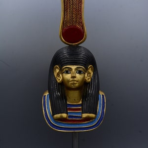 goddess Hathor bust large Statue vintage Gold and blue home decor unique altar statue made in Egypt