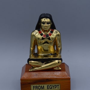 Unique Statue of Egyptian writer golden metal with wood base made in egypt