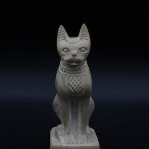 Unique statue of Egyptian goddess Bastet cat statue vintage carved marble stone made in egypt