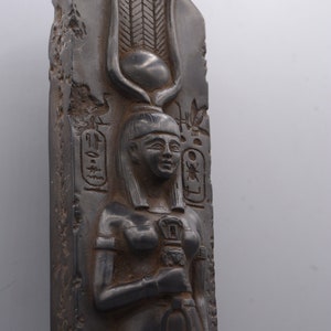 goddess Hathor holding a Sistrum black Standing statue unique hieroglyphic inscriptions made in Egypt