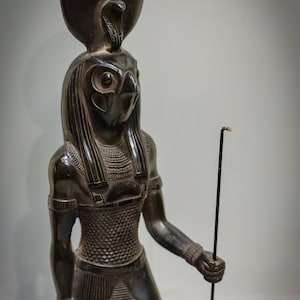 Statue of Ra Harakhte Sun God crowned with a solar disk Unique black large made in Egypt