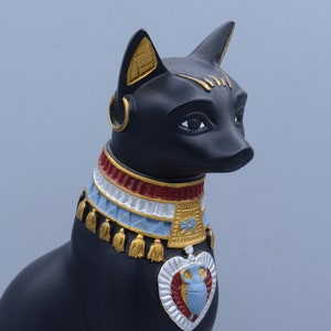 Bastet goddess statue cat necklace large black hand painted heavy made in Egypt