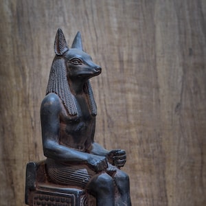 seated Anubis statue God of Death Sculpture black stone heavy made in Egypt