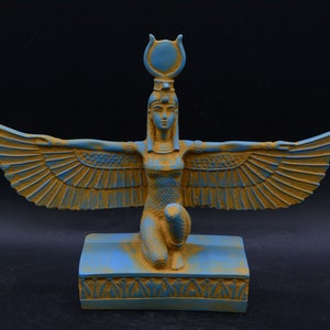 isis statue Wings Goddess Egypt Sculpture Blue Unique (Ancient Look) made in Egypt image 1