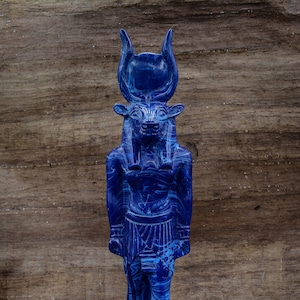 unique statue goddess Hathor blue stone heavy statue made in Egypt