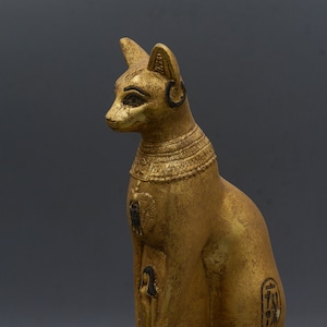 Unique statue of goddess Bastet cat gold leaf heavy stone made in Egypt