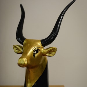Egyptian Art Head of Hathor as cow goddess of love heavy unique large gold leaf black made in Egypt