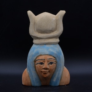 Unique Ancient Egyptian Art head of goddess Hathor limestone hand carved made in egypt