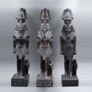Unique statue of Egyptian art Pharaoh king Ramesses II large 3 style heavy granite stone made in egypt