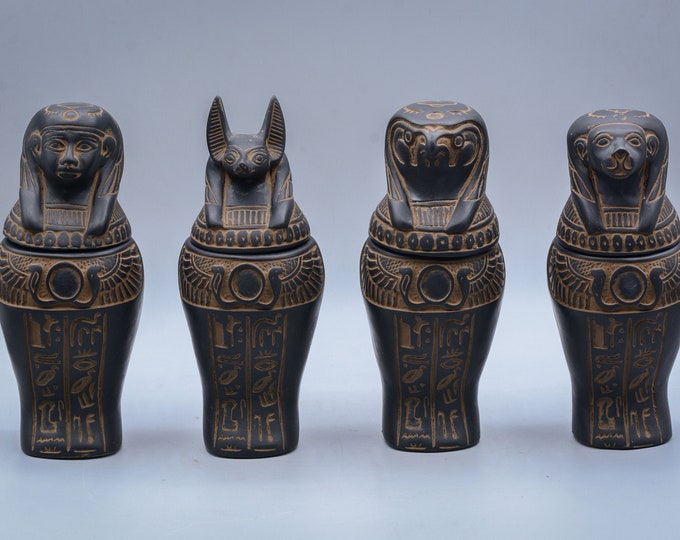 Egyptian Art Canopic Jars Set 4 Sons of Horus Black Made in Egypt - Etsy