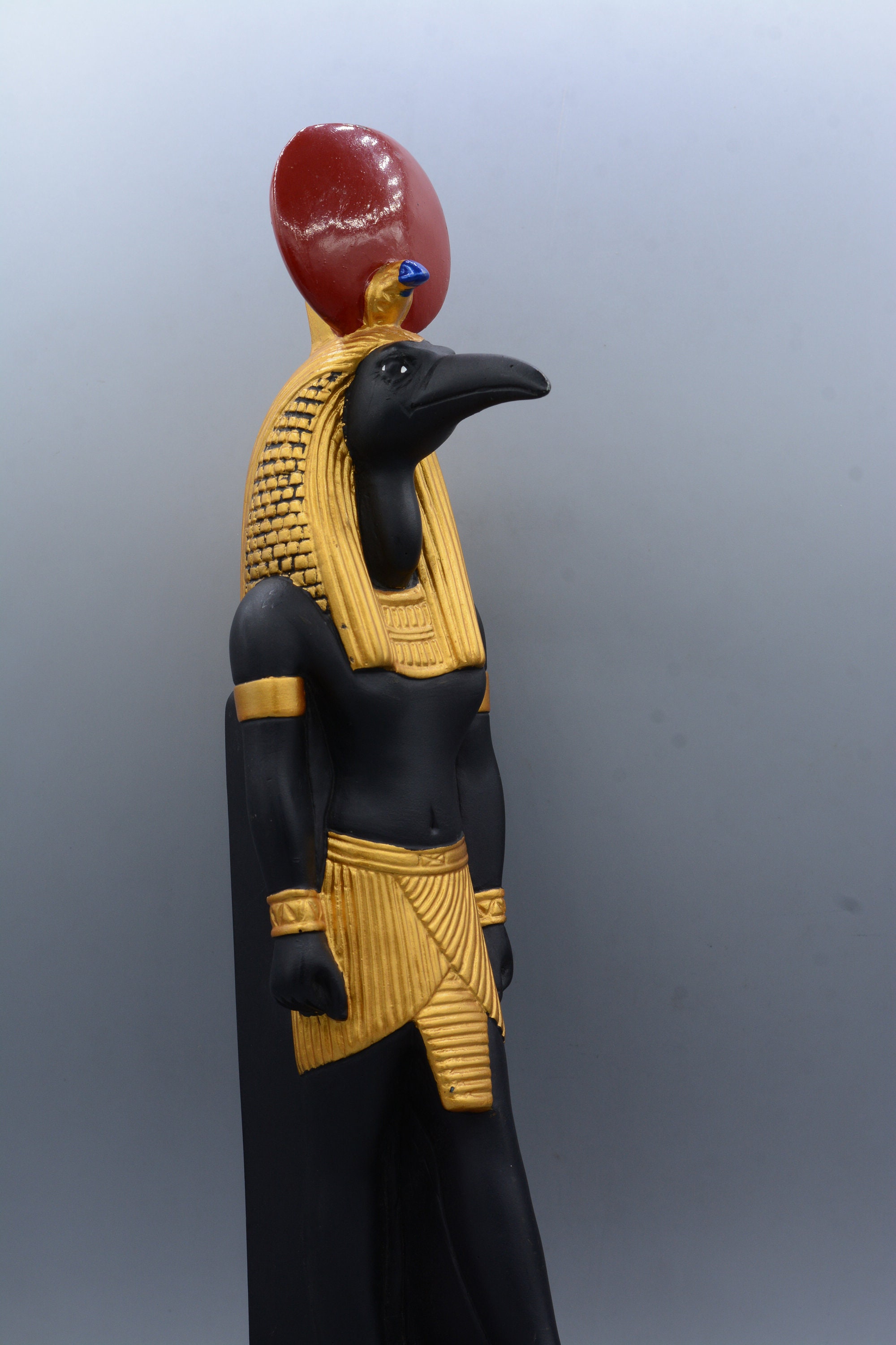 知識と知恵の神トートの像、大きな黒金塗装、古代エジプト美術