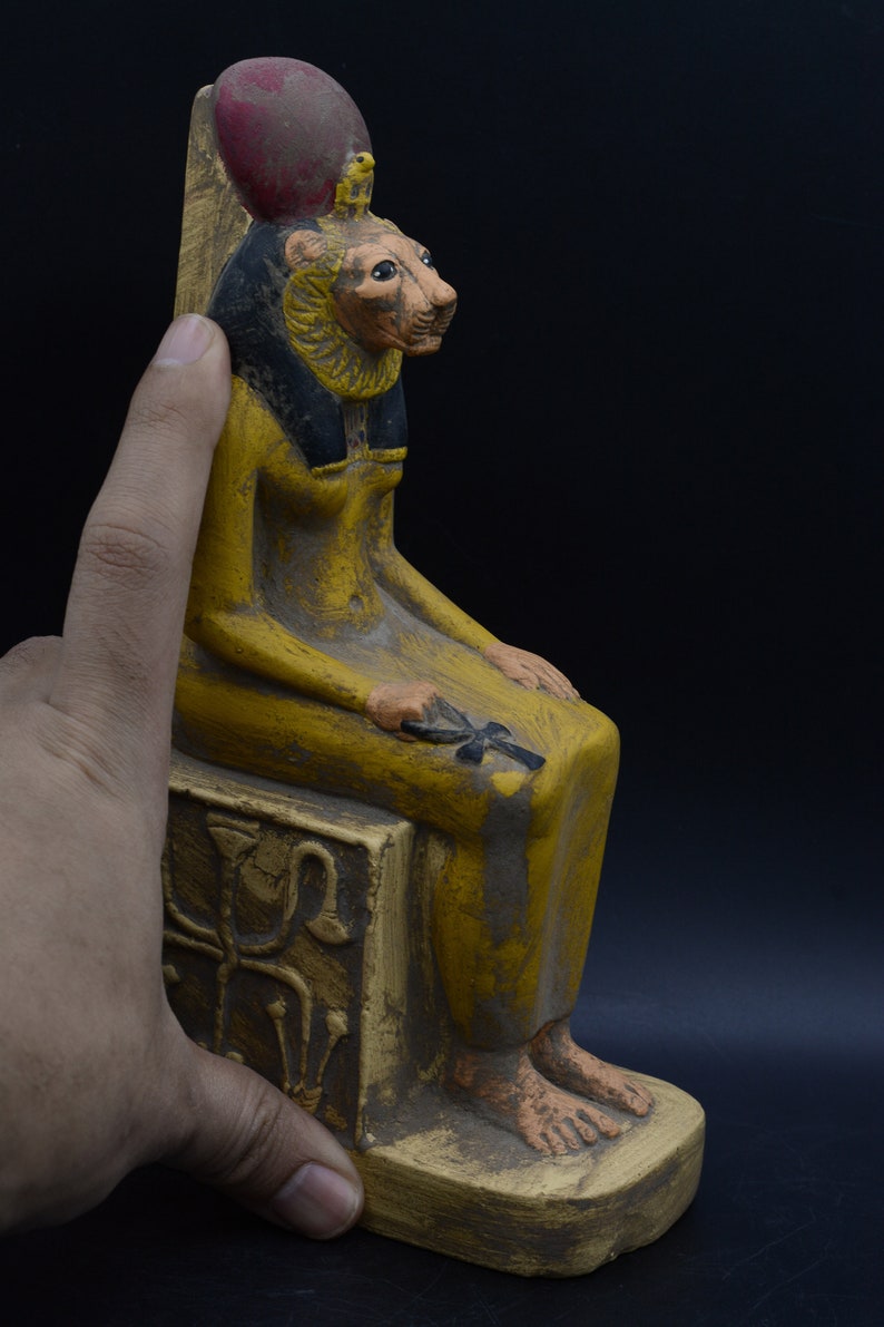 Statue of Egyptian Goddess Sekhmet Seated Heavy Painted Stone | Etsy