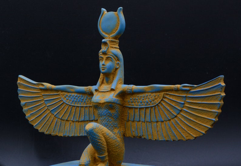 isis statue Wings Goddess Egypt Sculpture Blue Unique (Ancient Look) made in Egypt image 7