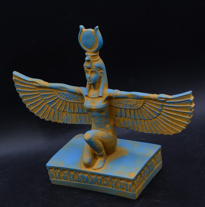 isis statue Wings Goddess Egypt Sculpture Blue Unique (Ancient Look) made in Egypt image 8
