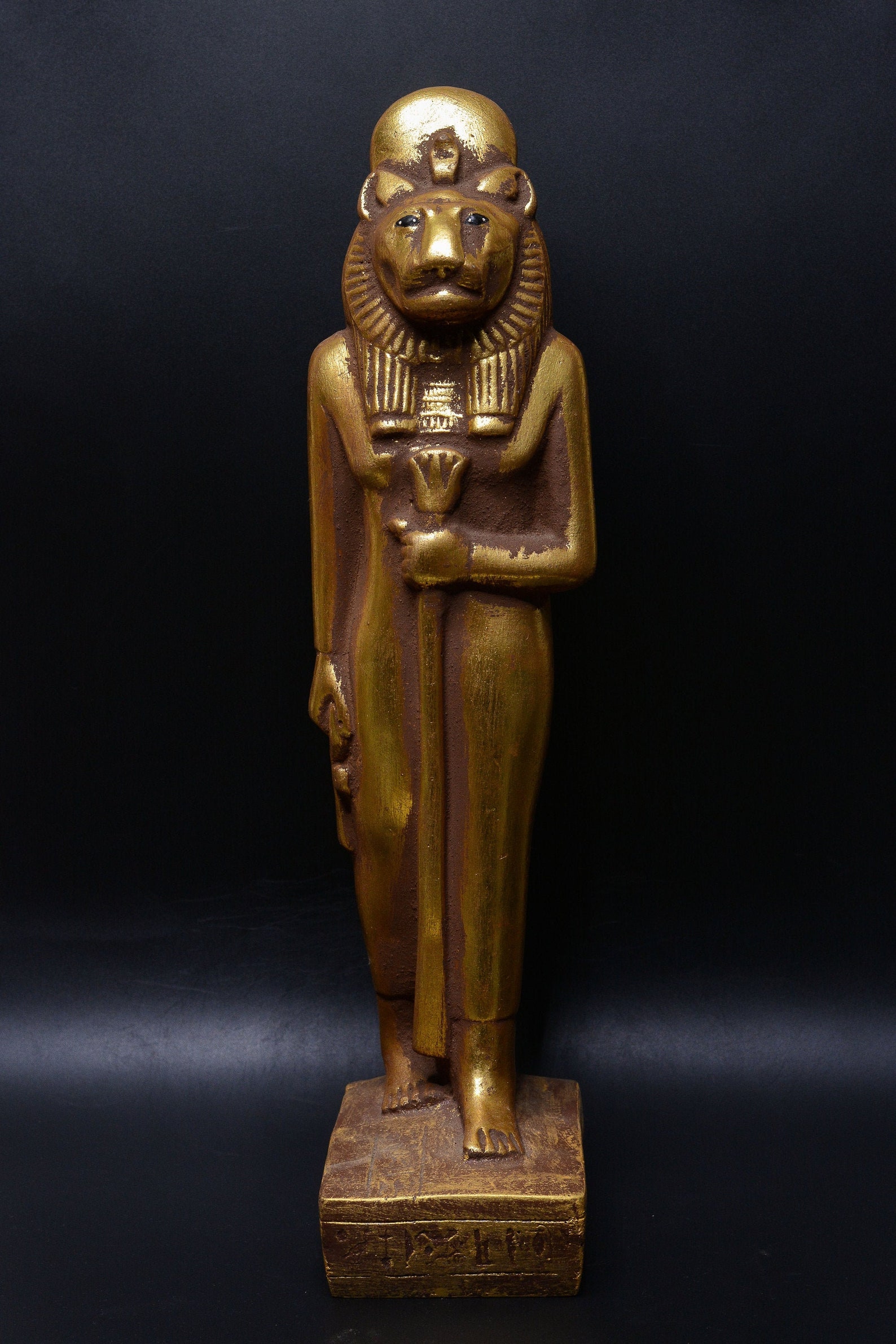 Unique Statue of Egyptian Art Goddess Sekhmet Standing Golden Large ...