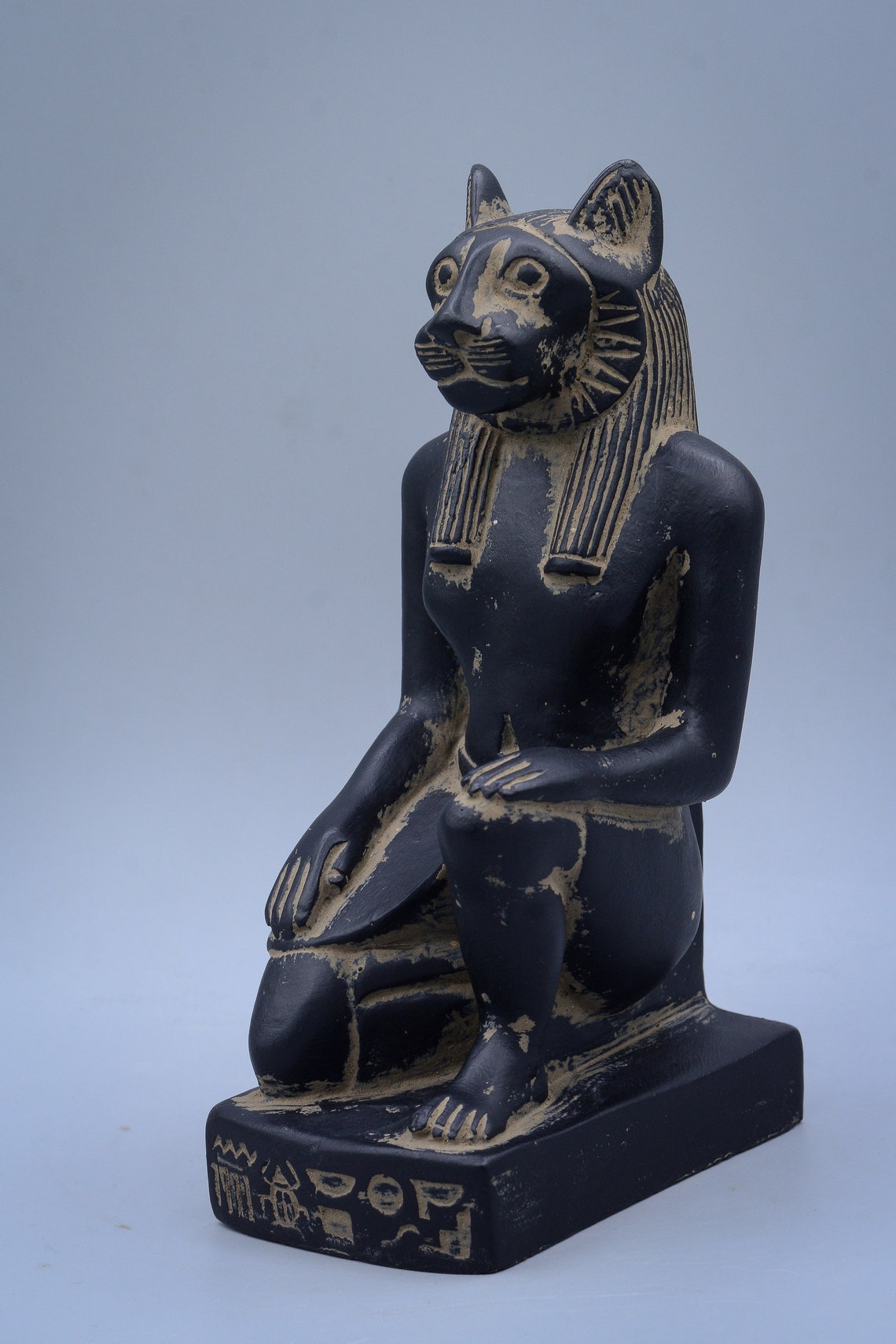 Unique Egyptian Art Statue of Goddess Sekhmet Seated Black Heavy Stone ...